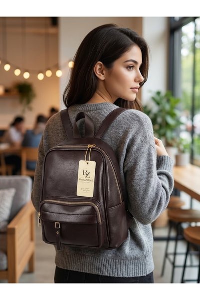 Bagzone 4-Compartment Black Leather Women's Backpack with Adjustable Straps –...