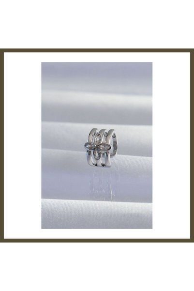northcity n Silver-Toned Rice-Shaped Clover Earcuff Earrings BX