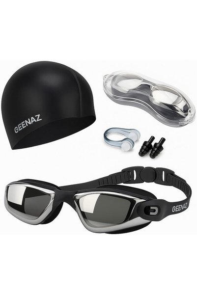 GENERAL Anti-Fog Swim Goggles with UV Protection, Leakproof Fit + Swim Cap, N...