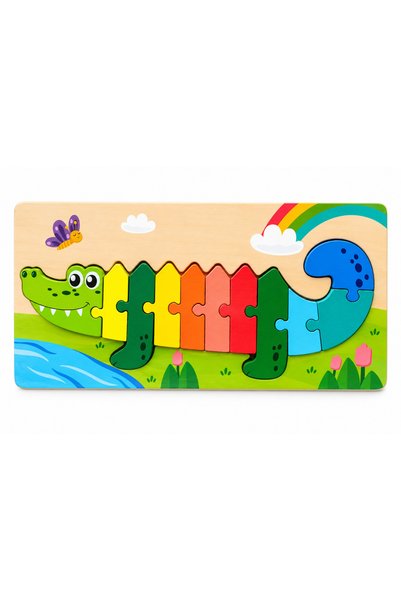 OEM Puzzle din Lemn 3D cu Crocodil - 3 ani +