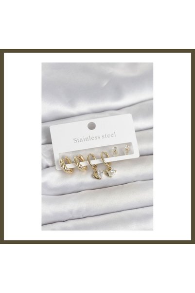 northcity n 316L Stainless Steel Gold-Toned Women's Earring Set with Detailed...
