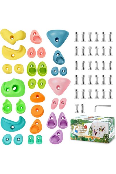KASTWAVE Climbing Holds, 32 Rock Climbing Holds Multi Size for Kids, Adult Ro...