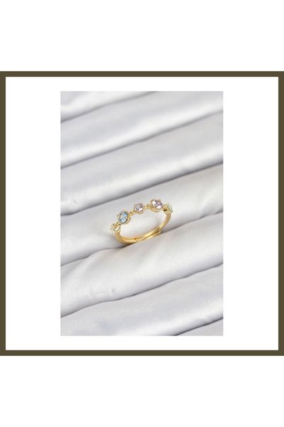 northcity n Gold-Plated Rice-Shaped Women's Ring with Colored Zircon Stones BX