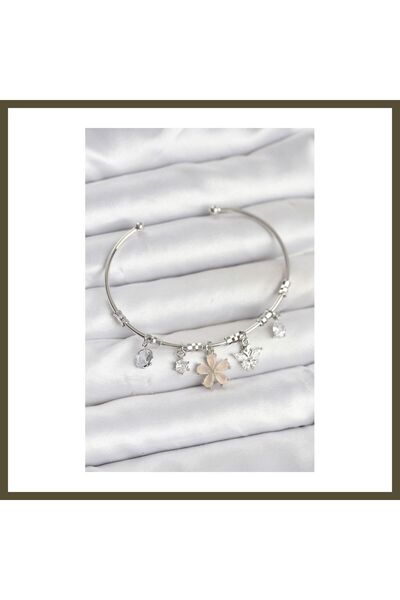 northcity n Silver-Toned Brass Women's Bracelet with Flower and Butterfly Cha...