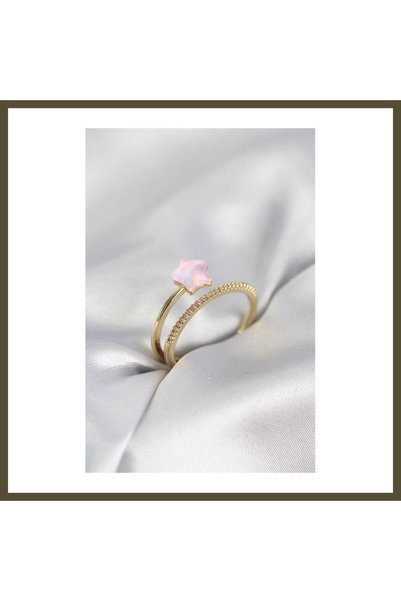 northcity n Gold-Colored Pink Halley-Style Women's Ring with Zircon Stones BX