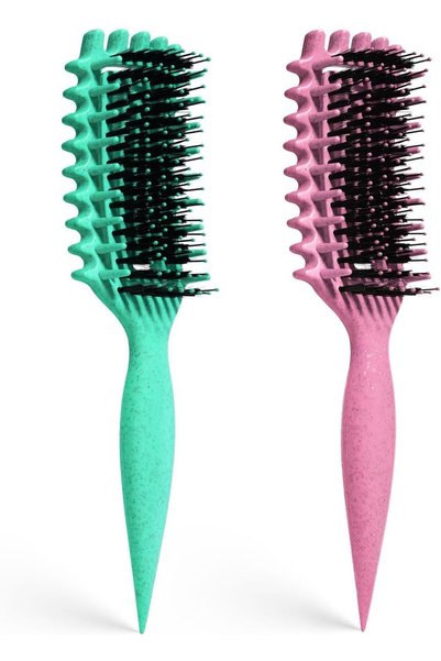 Tazweeq Curl Styling and Scalp Massage Brush Set, Wheat Straw Bouncy Comb for...