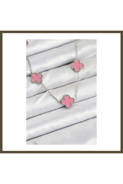 northcity n 316L Stainless Steel Chain, Silver-Pink Clover Women's Necklace BX