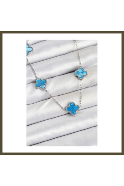 northcity n 316L Stainless Steel Chain, Silver Ice Blue, Clover-Shaped Women'...