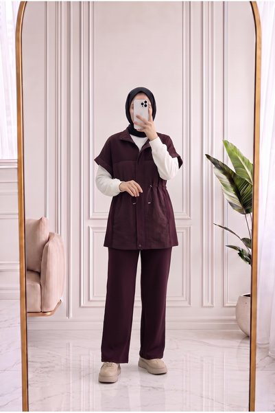 MİHRA STORE طقم سترة كوبرا بحزام خصر مطاطي من بانوجول - MF683، لون أرجواني.