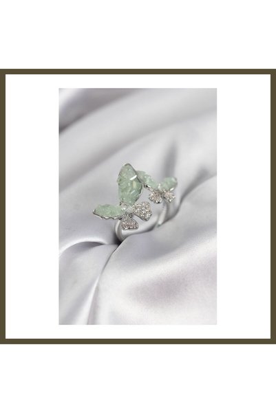 northcity n Silver-Colored Aqua Green Butterfly-Style Modal Women's Ring with...