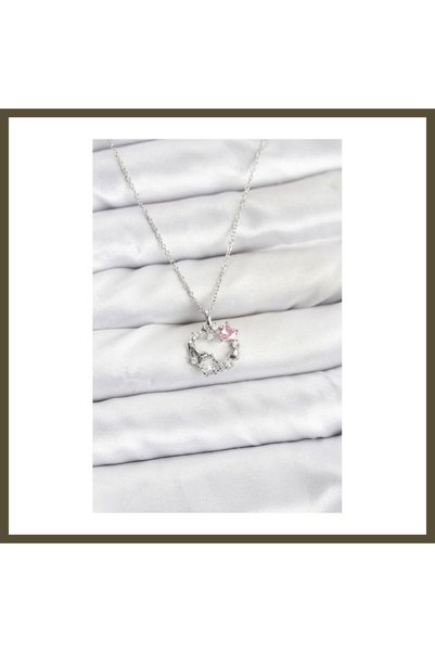 northcity n 316L Stainless Steel Chain, Silver-Colored, with Pink Stone Embel...