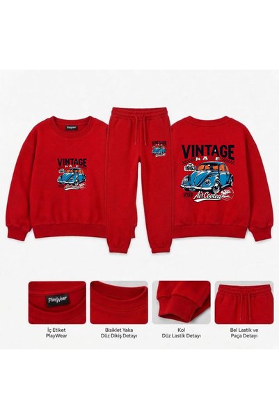 playwear Vintage Beetle-Printed Team Sweatshirt for Girls, Boys, and Kids (cr...