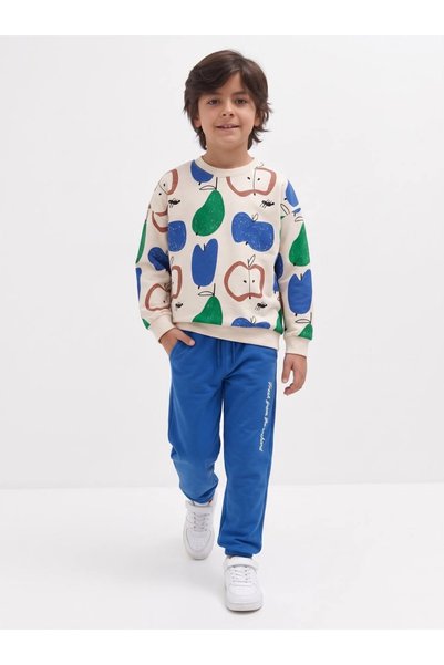 Elma Desenli Erkek Çocuk Sweatshirt ve Eşofman Takımı