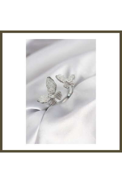 northcity n Silver-Colored White Butterfly-Style Women's Ring with Zircon Sto...