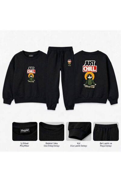 playwear Team Sweatshirt with "chill-kedi" Print for Girls, Boys, and Kids—Cr...