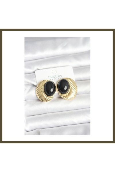northcity n Gold-Plated Rice-Shaped Oval Vintage Women's Earrings with Black ...
