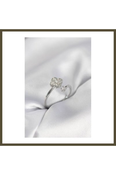 northcity n Silver-Colored Zircon-Set Clover-Shaped Women's Ring BX