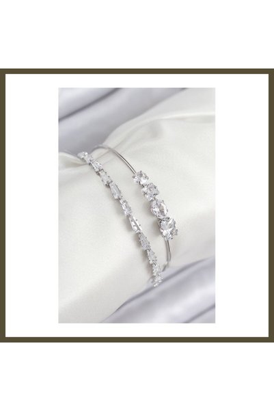 northcity n Silver-Colored Women's Bracelet with Rice-Shaped Zircon Stones an...
