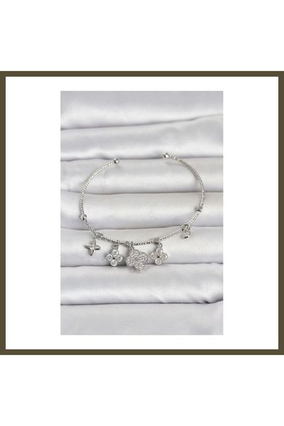 northcity n Silver-Tone Brass Women's Bracelet with Clover-Shaped Charms BX