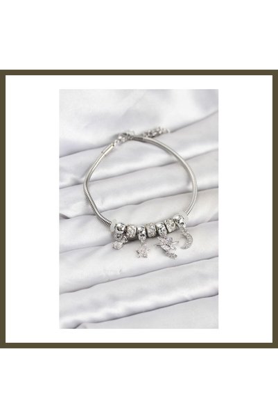 northcity n Silver-Toned Rice-Shaped Heart-Design Charm Bracelet for Women BX