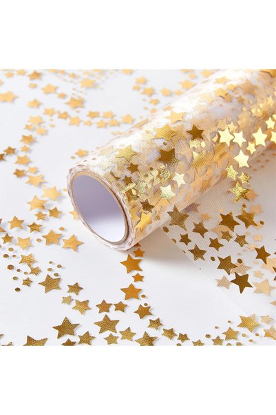 HaveLovely 16 Ft Gold Table Runner, Golden Star Sheer Chiffon Tulle Table Run...