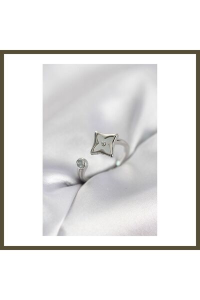 northcity n Silver-Colored Square Clover-Shaped Zircon Stone Women's Ring BX