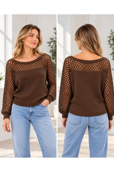 MARWARİ OTANTİK BUTİK Women's Mesh-Detail, Premium-Quality Mercerized Blouse