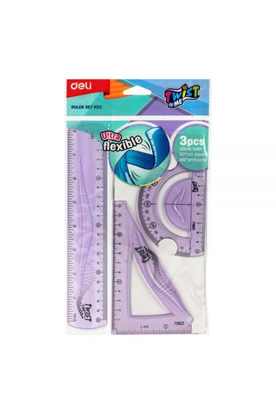 Deli Σετ Γεωμετρίας Εύκαμπτο 20cm 3τεμ. Twistme 2 χρώματα (EH22)