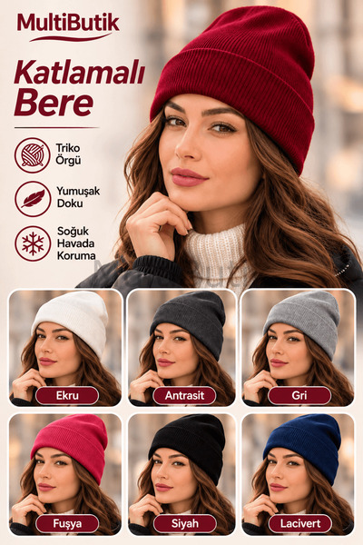 MultiButik Căciulă tricotată în straturi – Unisex – Vișiniu