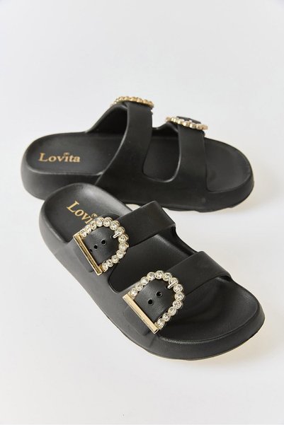 WeShaya Slippers with Black Stone Buckles, with Straps