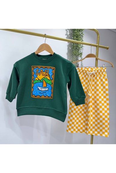 Patriko GIRLS' AND BOYS' 3-PLY COTTON GREEN SWEATSHIRT AND PANTS SET