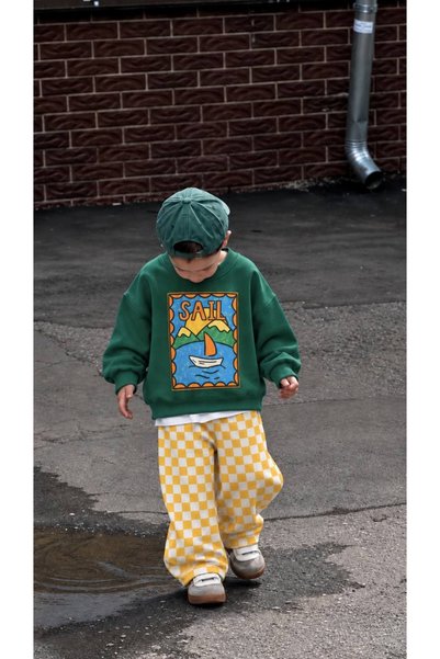 Patriko GIRLS' AND BOYS' 3-PLY COTTON GREEN SWEATSHIRT AND PANTS SET
