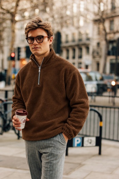 DAMGA JEANS Hanorac de iarnă din fleece pentru bărbați, de culoare maro, cu f...