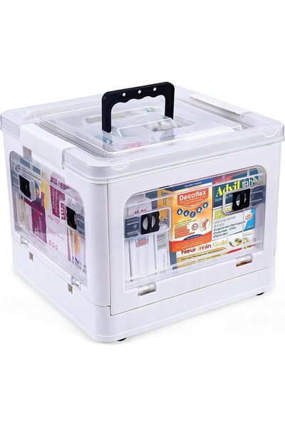 EXCEFORE 18QT Large Capacity Medicine Storage Box with Wheels and Handle, Cle...