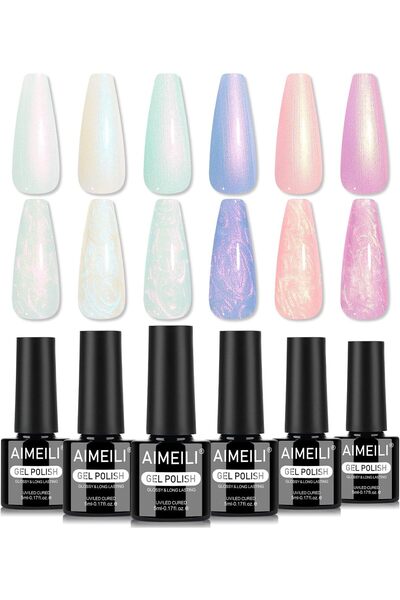 AIMEILI 6-Pack Pearl Gel Nail Polish Spring Colors Set, UV LED Soak Off Nail ...