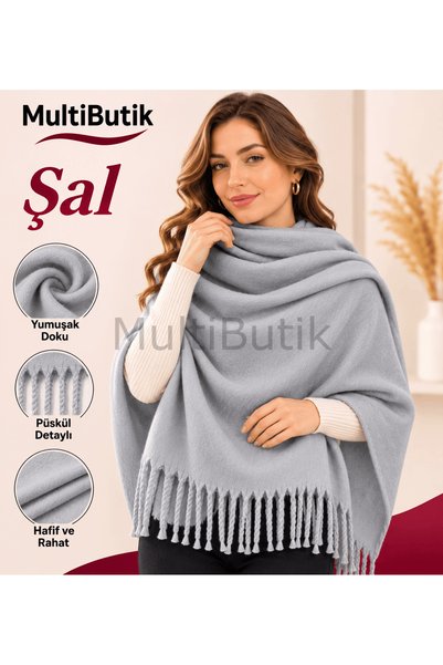 MultiButik Women's Corded Fabric Shawl – Gray