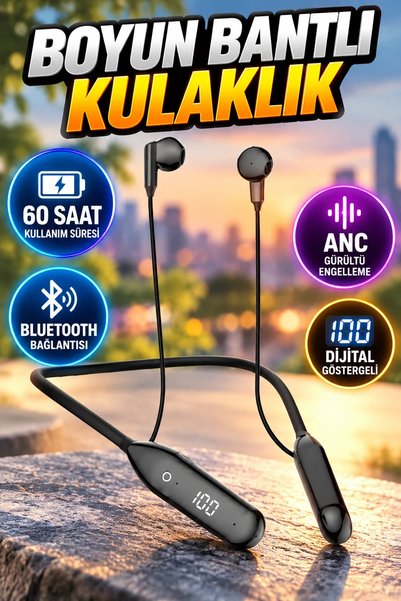 canrodi Kablolu Kulak İçi Bluetooth Kulaklık 60 Saat Kullanım Süreli ANC Özellikli Boyun Bantlı