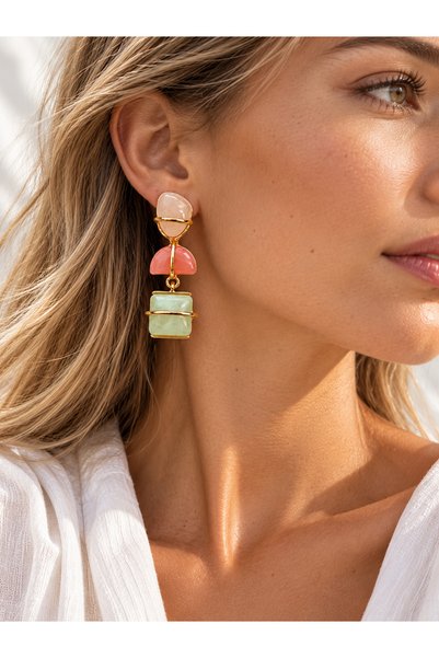 HERCY Women's Elegant Dangle Earrings | Three-Piece Stone-Look Custom-Designe...