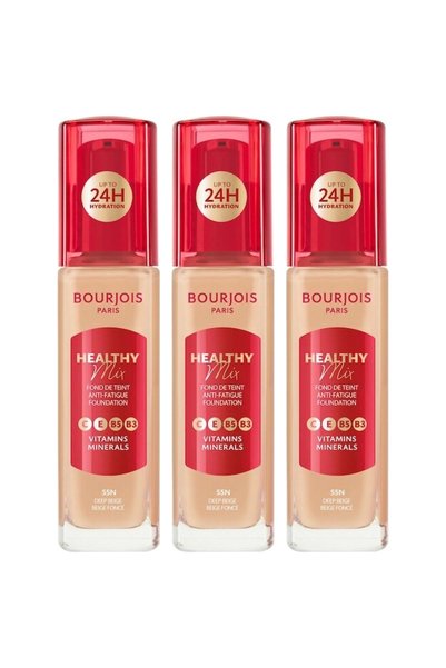 Bourjois 3x PACK Healthy Mix Foundation, 55N Deep Beige, 30 ml