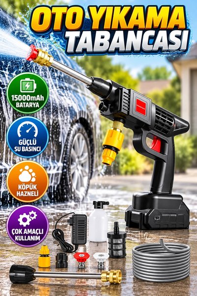 canrodi Şarjlı Oto Yıkama Tabancası 15000mAh Bataryalı Su Basınçlı Temizlik Cihazı Köpük Hazneli