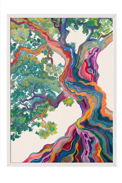Postifull Poster abstract colorat cu copaci – Tablou cu ramă albă Nr. 160661