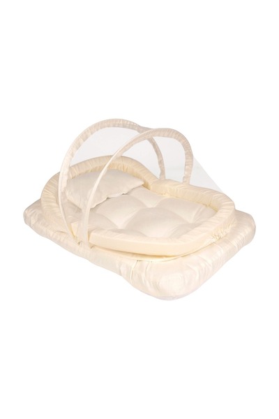 Generic Baby Nest Bed with Foldable Mosquito Net, Mattress and Pillow, Cream