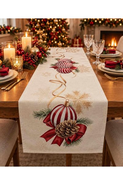 Linea Home ΧΡΙΣΤΟΥΓΕΝΝΙΑΤΙΚΟ ΡΑΝΕΡ ΙΣΠΑΝΙΚΟ ΥΦΑΣΜΑ ΚΟΚΚΙΝΕΣ ΜΠΑΛΕΣ 45X140 LH2...