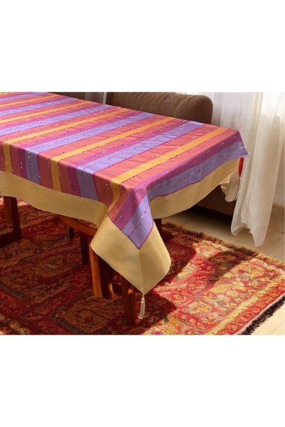 Linea Home ΣΑΤΕΝ ΤΡΑΠΕΖΟΤΑΠΕΤΣΑ ΖΑΚΑΡ ΜΕ ΚΡΕΜΑΣΤΕΣ ΦΡΕΝΤΕΣ ΒΕΡΒΕΝΑ 140Χ180 14...