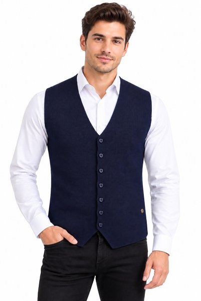 Çizgi Triko Men’s Button-Down V-Neck Regular-Fit Knit Vest BGL-ST05772