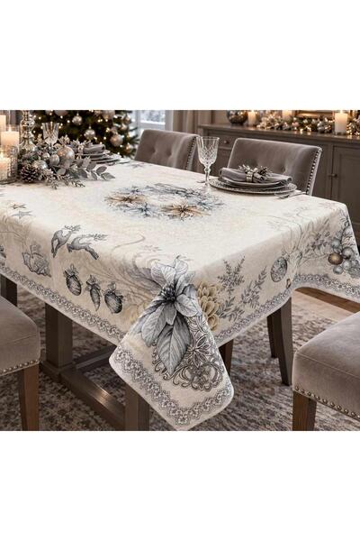 Linea Home Χριστουγεννιάτικο Τραπεζομάντιλο Ισπανικό Μπροκάρ Ασημένιο 140x180...