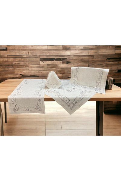 Linea Home Σετ τραπεζιού 7 τεμαχίων από λινό Azur με χειροποίητο κέντημα DUNE