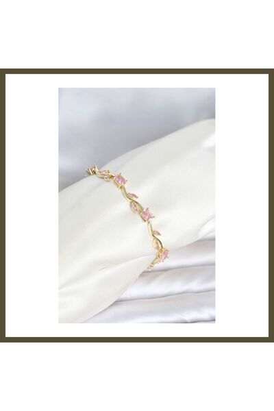 northcity n Gold-Toned Rice-Style Women's Bracelet with Pink Zircon Stones in...