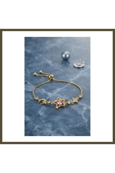 northcity n Pink-Stone Star-Patterned Gold-Color Zircon-Stone Adjustable Brac...