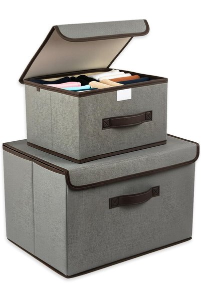TERRIFI Fabric Foldable Storage Boxes [2-Pack] Large Collapsible Stackable St...